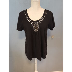 CrystalKobe cotton blend embellished rhinestones scoopneck ruched statement top